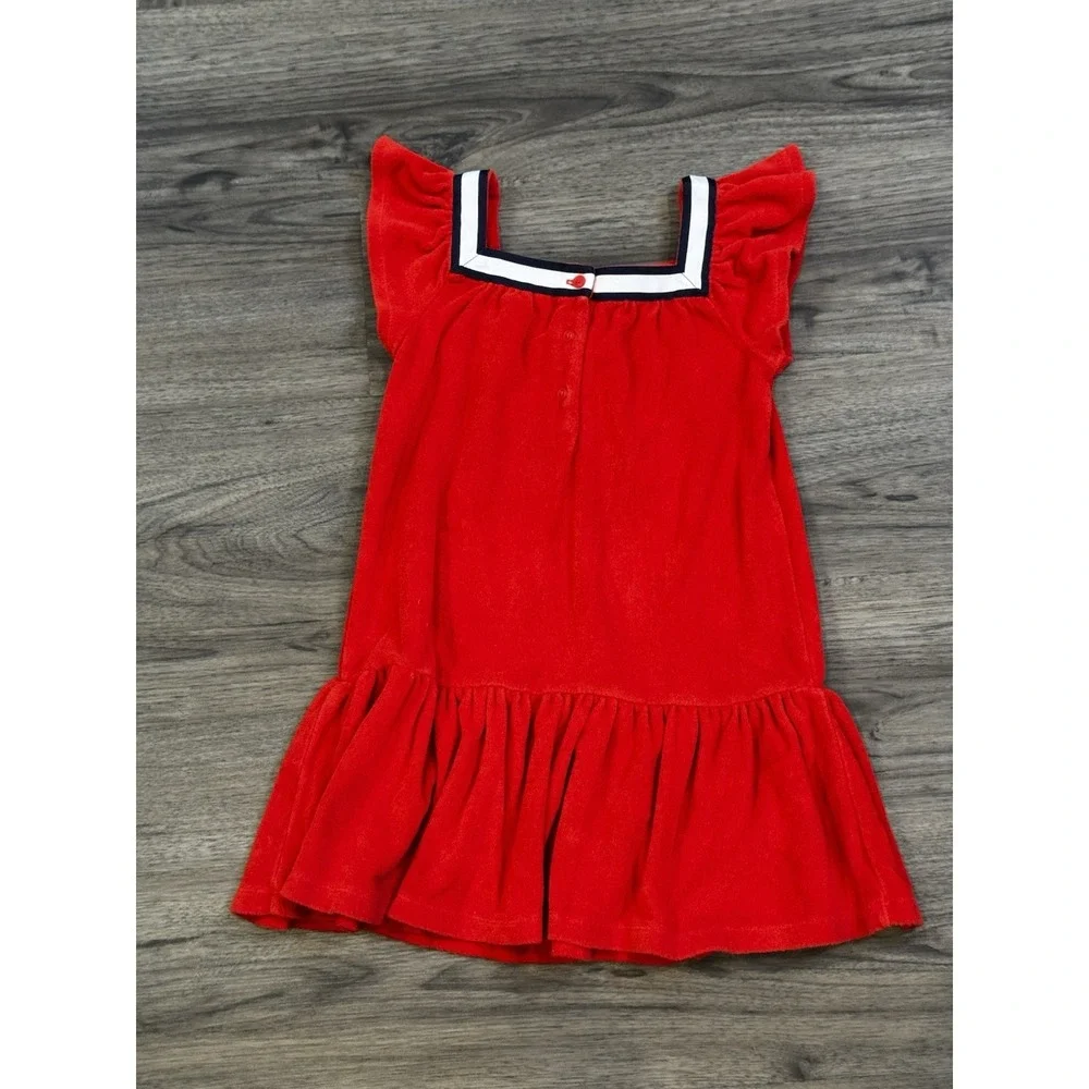 Janie and Jack Girls Dress Size 5 Red Terry Cloth Drop Waist Ruffle Swim Coverup